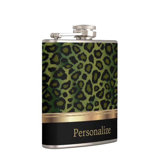 Classy Olive Green Leopard Animal Print Heupfles (Rechts)