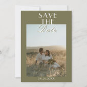 Classy Olive Green Old Money Classic Photo Wedding Save The Date (Voorkant)