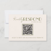 Classy Olive Green Old Money Fancy QR Code Wedding RSVP Kaartje (Voorkant)