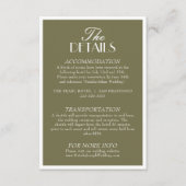 Classy Olive Green Old Money Fancy Wedding Details Informatiekaartje (Voorkant)