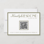 Classy Olive Green Old Money QR Fancy Code Wedding RSVP Kaartje (Voorkant)