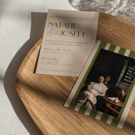 Classy Olive Green Old Money Retro Photo Wedding Kaart