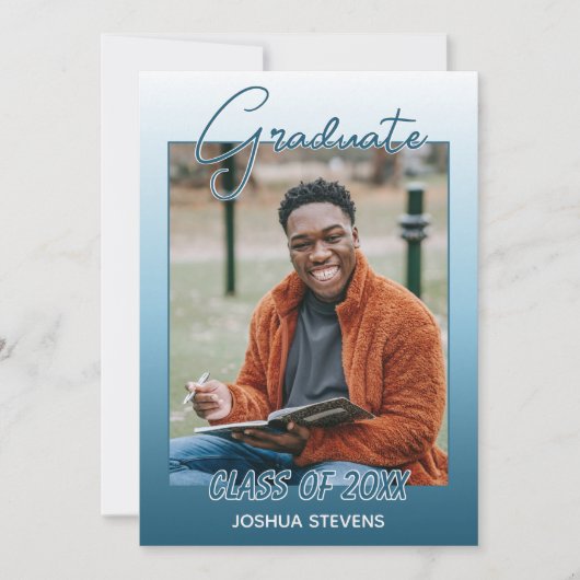 Classy Ombre Blauwgroen Blue Green Afstuderen Aankondiging (Voorkant)