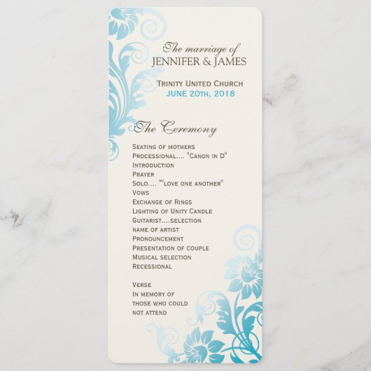  Classy Ombre Blauwgroen Weddenprogramma Programmakaart (Voorkant)