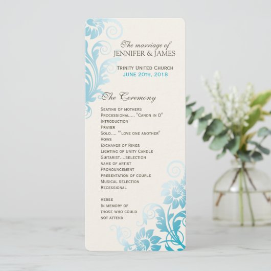  Classy Ombre Blauwgroen Weddenprogramma Programmakaart (Staand voorkant)