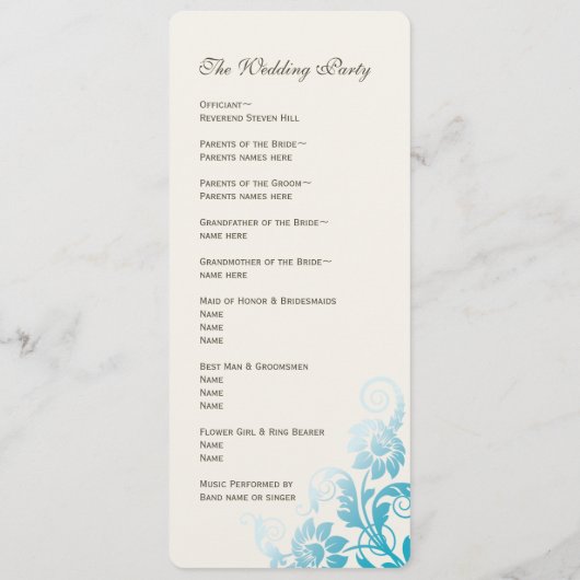  Classy Ombre Blauwgroen Weddenprogramma Programmakaart (Achterkant)