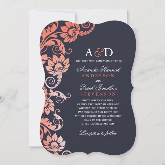 Classy Ombre Coral en Blue Wedding Invitations Kaart (Voorkant)