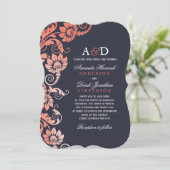 Classy Ombre Coral en Blue Wedding Invitations Kaart (Staand voorkant)