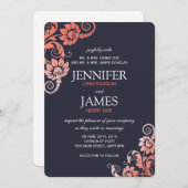 Classy Ombre Coral en Blue Wedding Invitations Kaart (Voorkant / Achterkant)