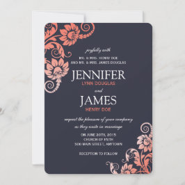 Classy Ombre Coral en Blue Wedding Invitations Kaart