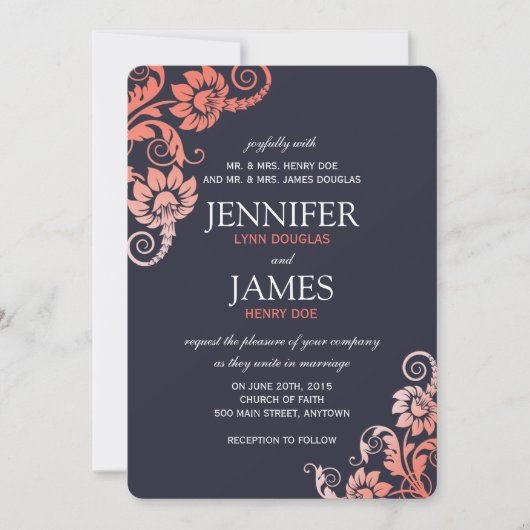 Classy Ombre Coral en Blue Wedding Invitations Kaart (Voorkant)