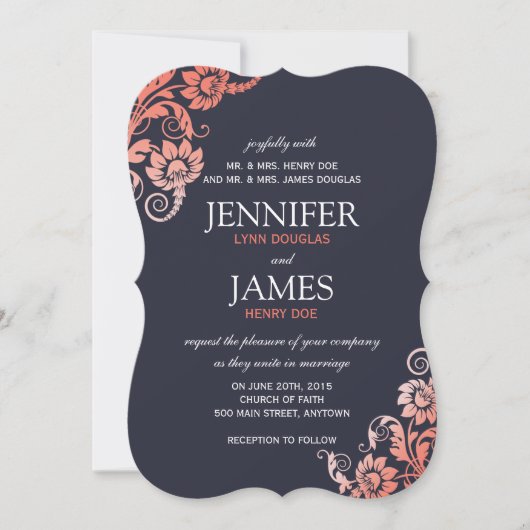 Classy Ombre Coral en Blue Wedding Invitations Kaart (Voorkant)