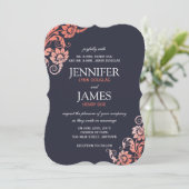 Classy Ombre Coral en Blue Wedding Invitations Kaart (Staand voorkant)