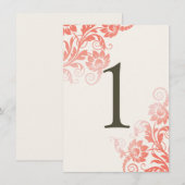 Classy Ombre Coral Table Number Kaart (Voorkant / Achterkant)