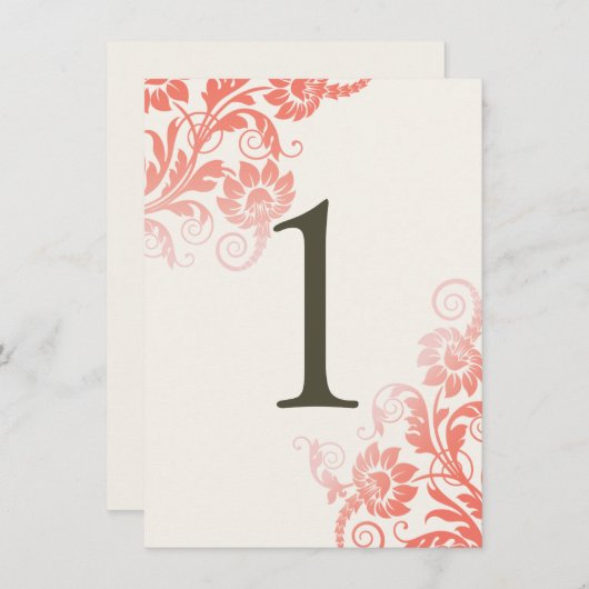 Classy Ombre Coral Table Number Kaart (Voorkant / Achterkant)