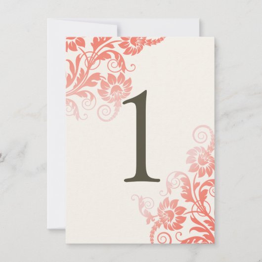 Classy Ombre Coral Table Number Kaart (Voorkant)