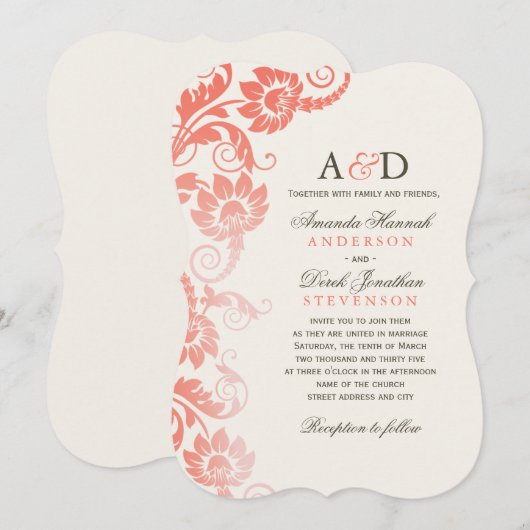 Classy Ombre koraal bloemen bruiloft uitnodigingen (Voorkant / Achterkant)