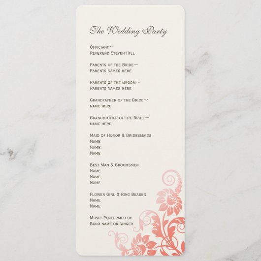 Classy Ombre koraal bruiloft programma Programmakaart (Achterkant)