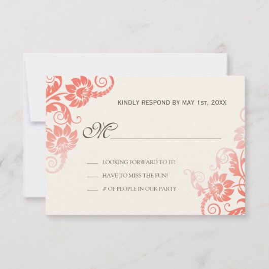 Classy Ombre koraal bruiloft RSVP (Voorkant)