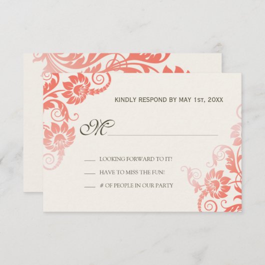 Classy Ombre koraal bruiloft RSVP (Voorkant / Achterkant)