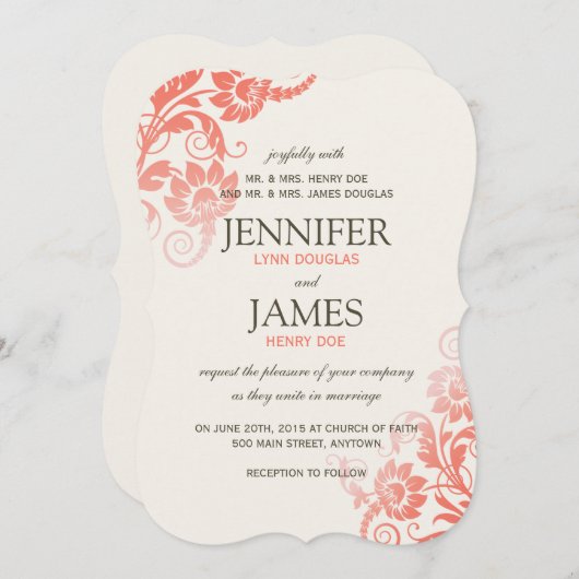 Classy Ombre Koraal bruiloft uitnodigingen (Voorkant / Achterkant)