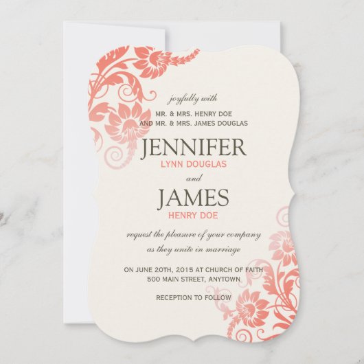 Classy Ombre Koraal bruiloft uitnodigingen (Voorkant)