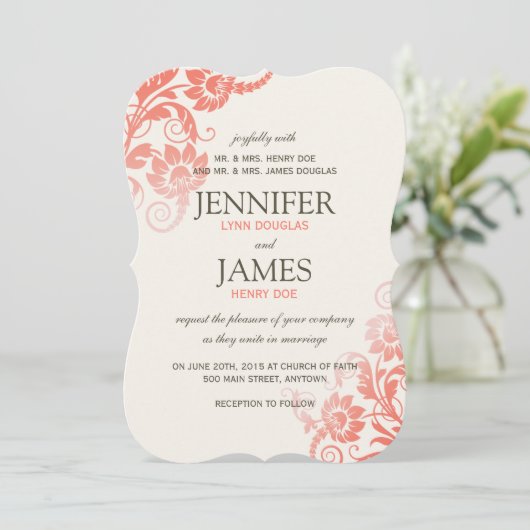 Classy Ombre Koraal bruiloft uitnodigingen (Staand voorkant)