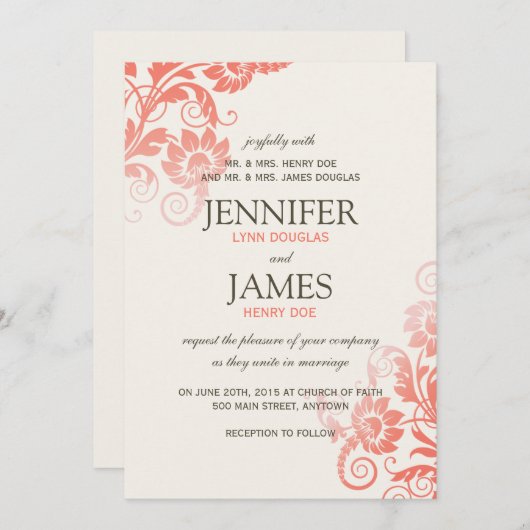 Classy Ombre Koraal bruiloft uitnodigingen (5x7) (Voorkant / Achterkant)