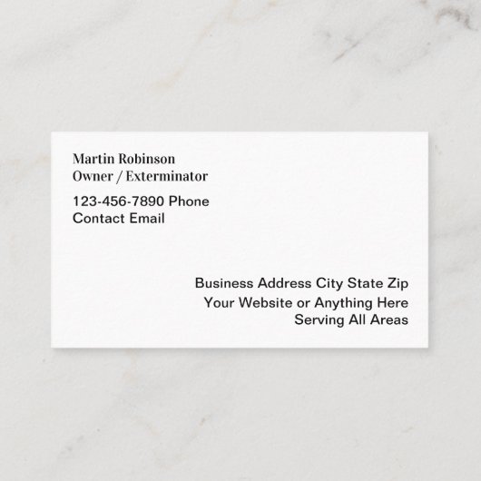 Classy ongediertebestrijding en uitroeiingsservice visitekaartje (Achterkant)