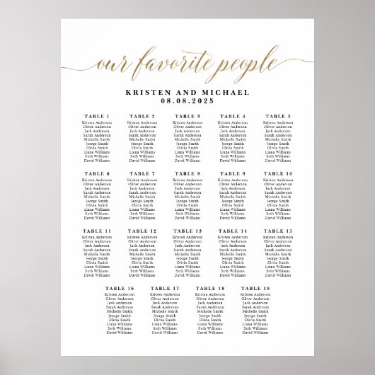 Classy Onze favoriete 19 tafel zitplaatsen kaart Poster (Voorkant)