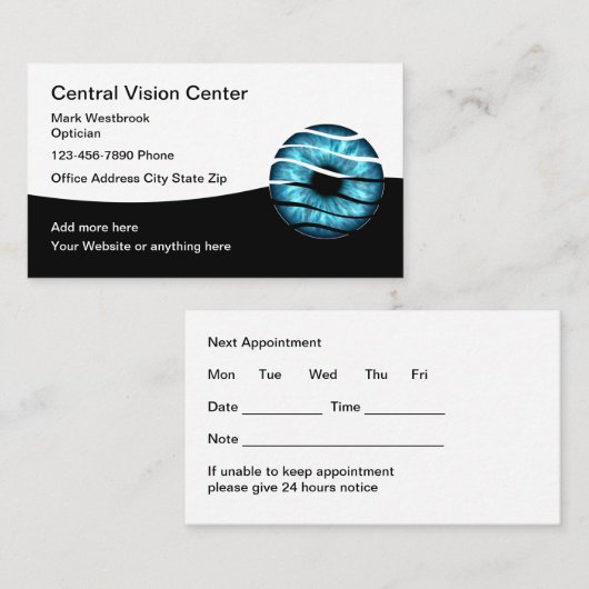 Classy Optician Ophthalmologist Appointment Cards Visitekaartje (Voorkant / Achterkant)