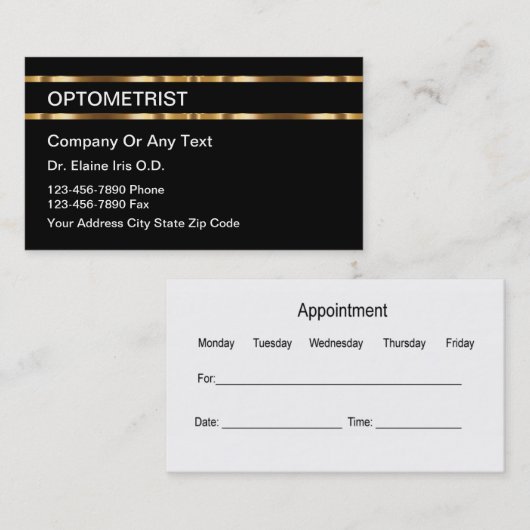Classy Optometrist Appointment Visitekaartjes Afsprakenkaartje (Voorkant / Achterkant)