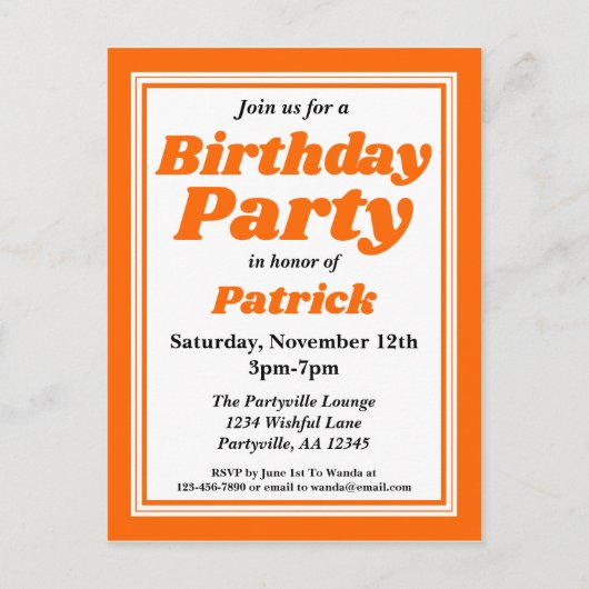 Classy Oranje Adult Birthday Party Uitnodiging Briefkaart (Voorkant)