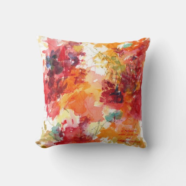 Classy Oranje Red Floral Abstracte Waterverf Kussen (Voorkant)