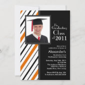 Classy Oranje Stripe Photo Afstuderen Kaart (Voorkant)