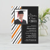 Classy Oranje Stripe Photo Afstuderen Kaart (Staand voorkant)