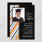 Classy Oranje Stripe Photo Afstuderen Kaart (Voorkant / Achterkant)