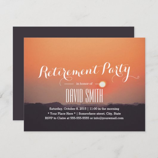 Classy Oranje Sunset Skyline Retirement Party Kaart (Voorkant / Achterkant)
