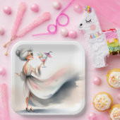 Classy oudere vrouw met partij Drink Papieren Bordje (Feest)