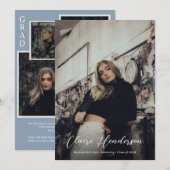 Classy Overlay Foto Dusty Blue Collage Afstuderen Aankondiging (Voorkant / Achterkant)