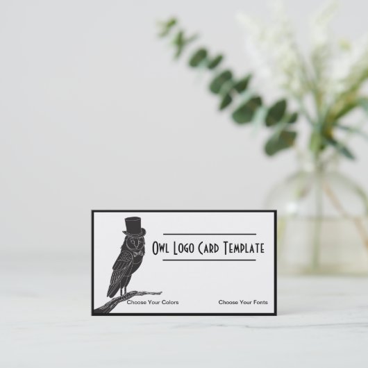 Classy Owl Wearing Top Hat Logo Visitekaartje (Staand voorkant)