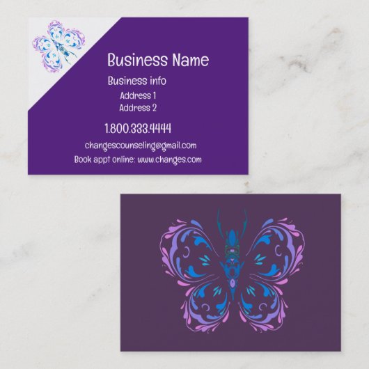 Classy Paars Butterfly Change counseling Service Visitekaartje (Voorkant / Achterkant)