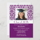Classy Paars Damask Afstuderen Invitation Foto Kaart (Voorkant)