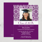Classy Paars Damask Afstuderen Invitation Foto Kaart (Voorkant / Achterkant)