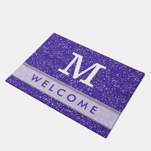 Classy Paars Glitter Kijk Monogrammed Welkom Deurmat (Schuin)