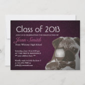 Classy Paars Pug & Wine Graduation Party Invite Kaart (Voorkant)
