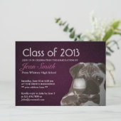 Classy Paars Pug & Wine Graduation Party Invite Kaart (Staand voorkant)