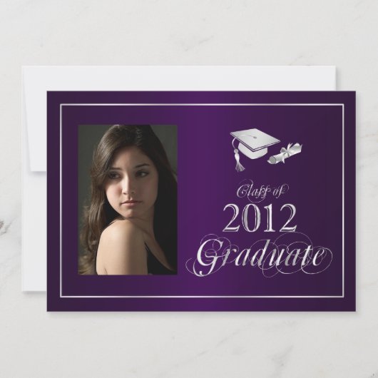 Classy Paars & Silver 2012 Afstuderen Foto uitnodi Kaart (Voorkant)