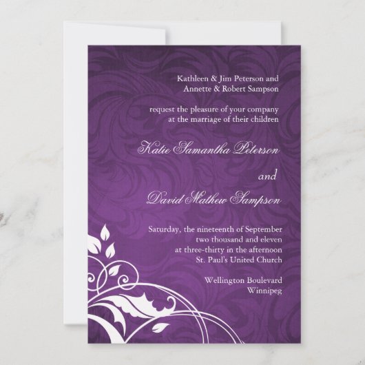 Classy Paars Wedding Invitation Kaart (Voorkant)