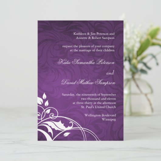 Classy Paars Wedding Invitation Kaart (Staand voorkant)